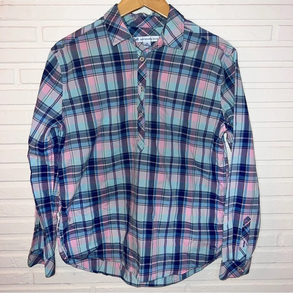 Southern Tide Pastel Plaid Button Up Cotton Long Sleeve Top, Women’s Size Medium - Picture 1 of 7